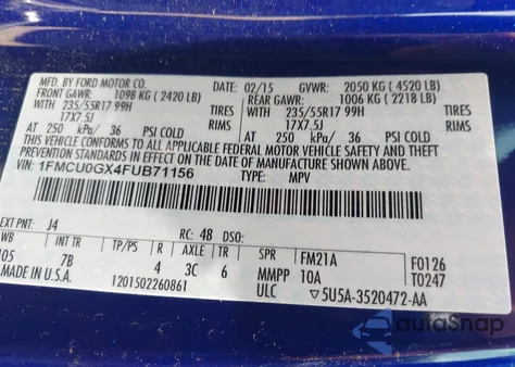 2015 Ford Escape Se from USA, damaged, VIN 1FMCU0GX4FUB71156